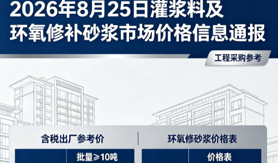 乌当2026年8月25日灌浆料及环氧修补砂浆市场价格信息通报